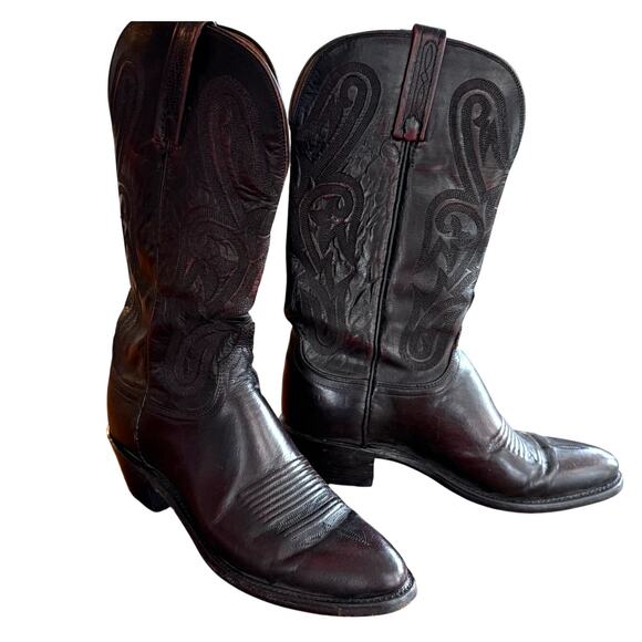 Lucchese 1883 Leather Cowboy Boots Wide Width Mens Western 8.5 Black Cherry Red - Picture 16 of 16